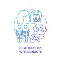 2D thin line gradient icon relationships with addicts concept, isolated vector, blue illustration representing codependent relationship. vector