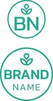 2D grocery store thin line logo with brand name. Simple green icon. Green creative design element and visual identity. Suitable for shopping, business, supermarket, grocery. vector