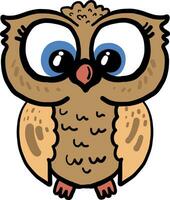 Owl with pretty blue eyes, illustration, vector on white background