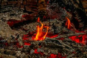 texture flame from burning logs at night photo