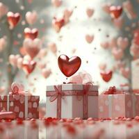 Happy valentine's day concept with red gift box and heart  shaped balloons romantic banner love concept by AI Generated photo