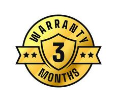 3 months warranty. Shield, stars, ribbon circle gold label. For icon, logo, seal, tag, sign, symbol, badge, stamp, sticker, etc. Vector
