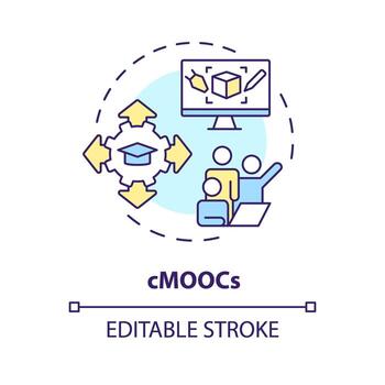 2D editable multicolor icon cMOOCs concept, simple isolated vector, MOOC thin line illustration. vector