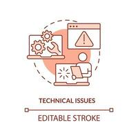 2D editable technical issues thin line red icon concept, isolated vector, monochromatic illustration representing online therapy. vector