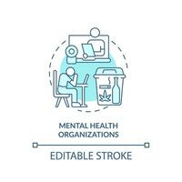 2D editable mental health organizations thin line blue icon concept, isolated vector, monochromatic illustration representing online therapy. vector