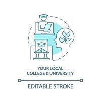 2D editable your local college and university thin line blue icon concept, isolated vector, monochromatic illustration representing online therapy. vector