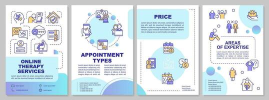 2D online therapy multicolor brochure template, leaflet design with thin line icons, 4 vector layouts.