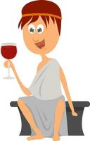 Boy drinking wine, illustration, vector on white background