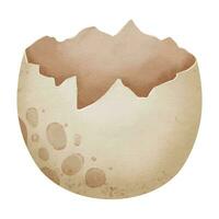 Broken dinosaur Egg Watercolor illustration. Hand drawn of open Eggshell on isolated background. Drawing of pastel easter clip art. Sketch of a template for inserting a dino or dragon vector