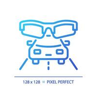 2D pixel perfect gradient car and eyeglasses icon, isolated vector, thin line illustration representing eye care. vector
