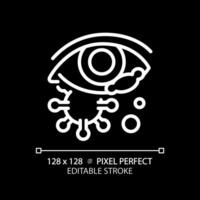2D pixel perfect editable white eye infection icon, isolated vector, thin line illustration representing eye care. vector