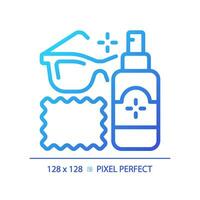 2D pixel perfect gradient eyeglasses cleaner solution icon, isolated vector, thin line illustration representing eye care. vector