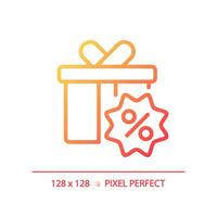 2D pixel perfect gradient gift hamper icon, isolated simple vector, thin line illustration representing discounts. vector