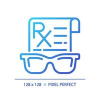 2D pixel perfect gradient spectacles prescription icon, isolated vector, thin line illustration representing eye care. vector