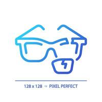 2D pixel perfect gradient broken eyeglasses icon, isolated vector, thin line illustration representing eye care. vector