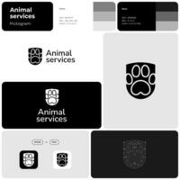 Pet training service monochrome glyph business logo. Professional expertise value. Paw print and shield simple icon. Design element. Visual identity. Suitable for branding vector