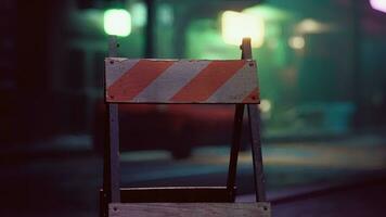 A red and white sign sitting on top of a street video