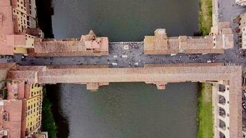 Ponte Vecchio in Florence at midday filmed top down with video