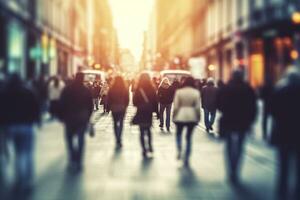 AI generated Blurred business people walking in the city scape. AI Generated photo