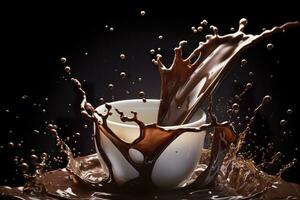 AI generated splash of chocolate or Cocoa. Generative AI photo