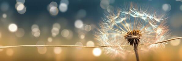 AI generated Abstract blurred nature background dandelion seeds parachute. Bokeh pattern. Generative AI photo
