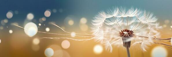 AI generated Abstract blurred nature background dandelion seeds parachute. Bokeh pattern. Generative AI photo