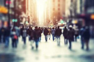 AI generated Blurred business people walking in the city scape. AI Generated photo