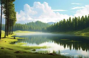 AI generated Beatiful nature lake and forest.AI Generated. photo