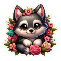 AI generated Puppy's Floral Haven, Sticker png