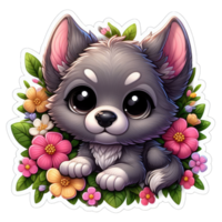 ai généré chiot floral havre, autocollant png