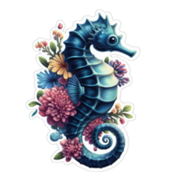 AI generated Seahorse's Floral Ocean, Sticker png