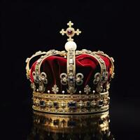 AI generated The Royal Coronation Crown Isolated on a Black Background. Generative AI photo