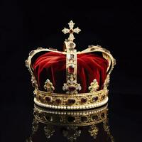 AI generated The Royal Coronation Crown Isolated on a Black Background. Generative AI photo