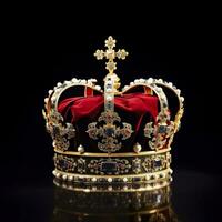 AI generated The Royal Coronation Crown Isolated on a Black Background. Generative AI photo