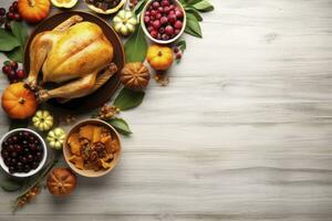 AI generated Thanksgiving traditional festive food background. AI Generated photo