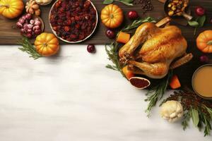 AI generated Thanksgiving traditional festive food background. AI Generated photo