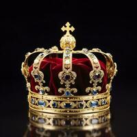 AI generated The Royal Coronation Crown Isolated on a Black Background. Generative AI photo