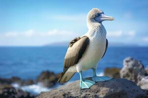 AI generated The rare blue-footed booby rests on the beach. AI Generated photo