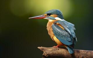 AI generated The common kingfisher wetlands bird colored feathers from different birds. Generative AI photo