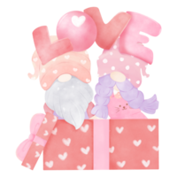 gnome l'amour couple dans cadeau boîte png