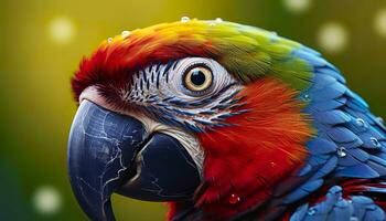 AI generated Tropical macaw perched, vibrant feathers in focus. Generative AI photo