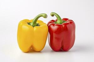 AI generated Two bell peppers, a red and a yellow isolated on white background. AI Generated. photo