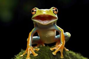 AI generated Tree Frog sitting on plant.Generative AI. photo