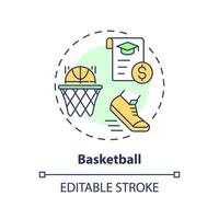 2D editable basketball thin line icon concept, isolated vector, multicolor illustration representing athletic scholarship. vector