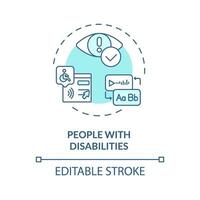 2d editable personas con discapacidades Delgado línea azul icono concepto, aislado vector, ilustración representando voz asistente. vector