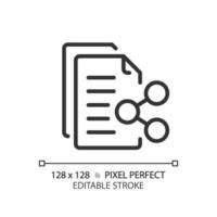 2D pixel perfect editable black document sharing simple icon, isolated vector, thin line document illustration. vector