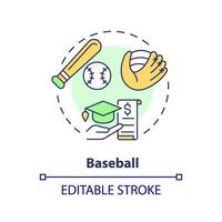 2D editable baseball thin line icon concept, isolated vector, multicolor illustration representing athletic scholarship. vector