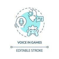 2D editable voice in games thin line blue icon concept, isolated vector, illustration representing voice assistant. vector