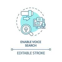 2D editable enable voice search thin line blue icon concept, isolated vector, illustration representing voice assistant. vector