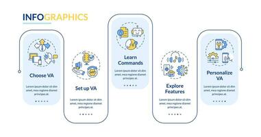 2D voice assistant vector infographics template with linear icons, data visualization with 5 steps, process timeline chart.